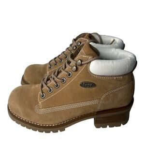 Lugz Vintage Y2K Tan White Heeled Lace Up Boot Size 8 Chunky Sole